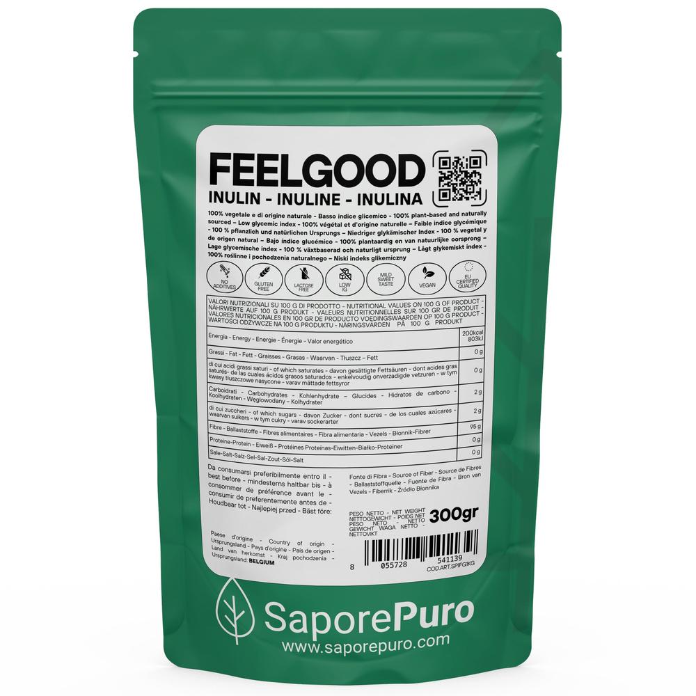 Inulina FeelGood BIG SaporePuro, fibra solubile prebiotica per cucina e forno, integratore naturale, basso indice glicemico